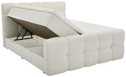 Boxbett mit hochgeklappter Matratze und Stauraum, seitliche Perspektive