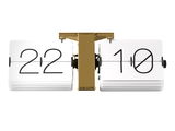 Flip-Uhr ohne Gehäuse, weiße Ziffernblätter mit schwarzer Schrift, goldene Halterung, Frontalansicht
