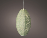 Hängende ovale Solar Laterne mit filigranem Muster, seitliche Perspektive