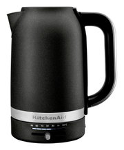 Schwarzer Wasserkocher mit Temperaturanzeige, seitliche Perspektive