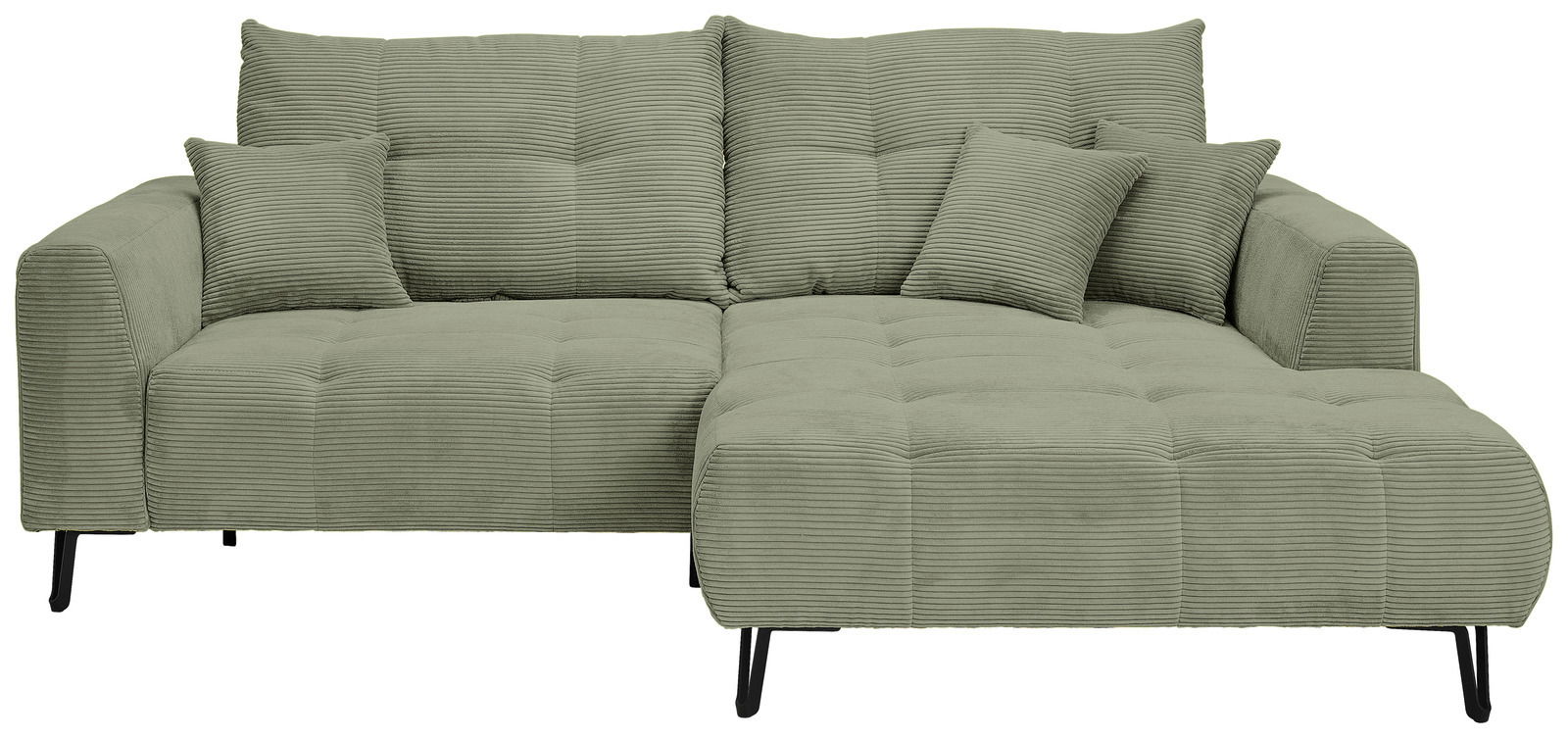 Grünes Ecksofa mit Ottomane rechts, Vorderansicht