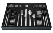 Elegantes 30-teiliges Besteckset 'Dining Glamor' in schwarzer Präsentationsbox, von oben fotografiert.