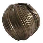 Bronzefarbene, runde Vase mit geriffelter Oberfläche, seitliche Perspektive