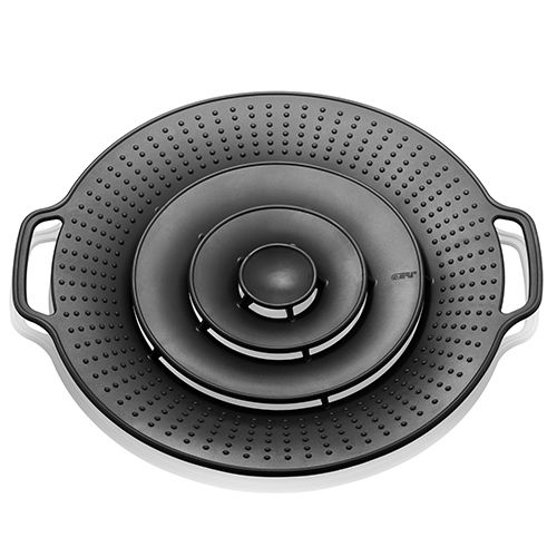 GEFU Überkochschutz BOLLA Schwarzer Überkochschutz BOLLA mit zwei Griffen, von oben betrachtet.