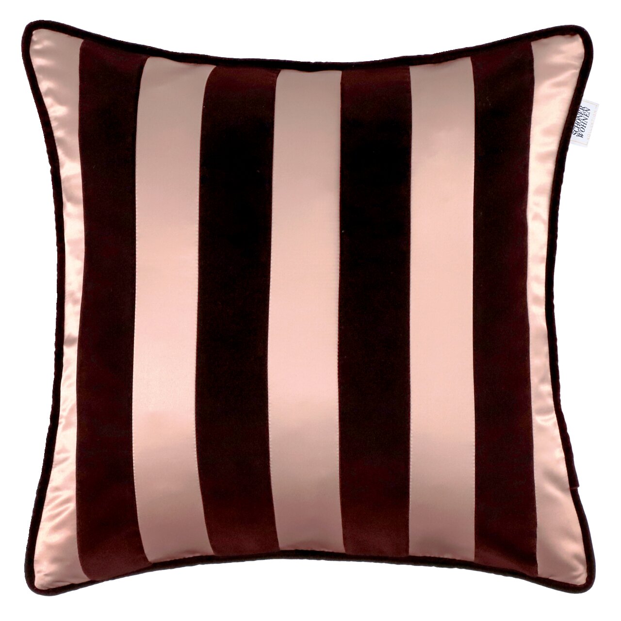 Zierkissenhülle 43x43 cm mit vertikalen Streifen in Schwarz und Rosa, Vorderansicht