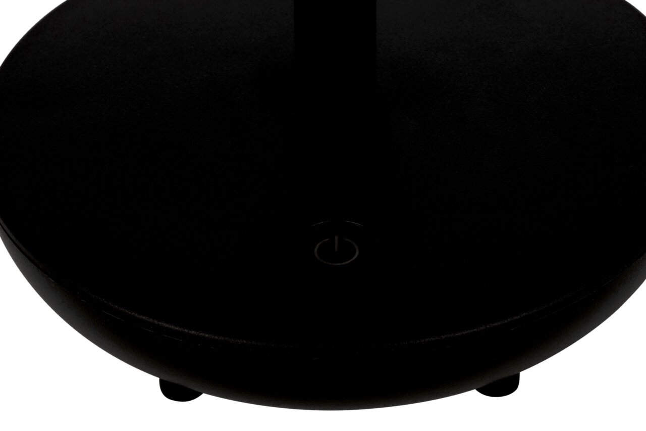 Nahaufnahme der Basis einer schwarzen Solarleuchte mit einem Ein-/Ausschalter.