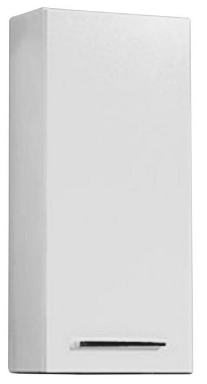 Weißer Wandschrank mit glatter Oberfläche und silbernem Griff, Frontalansicht
