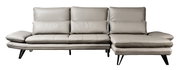 Grijze leren bank met chaise longue, vooraanzicht