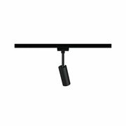 Schwarzer Schienenspot Tubo, seitliche Perspektive, montiert an einer Schiene