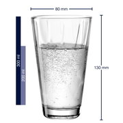 Transparentes Trinkglas Twist 300ml von Leonardo, gefüllt mit sprudelndem Wasser, seitliche Ansicht