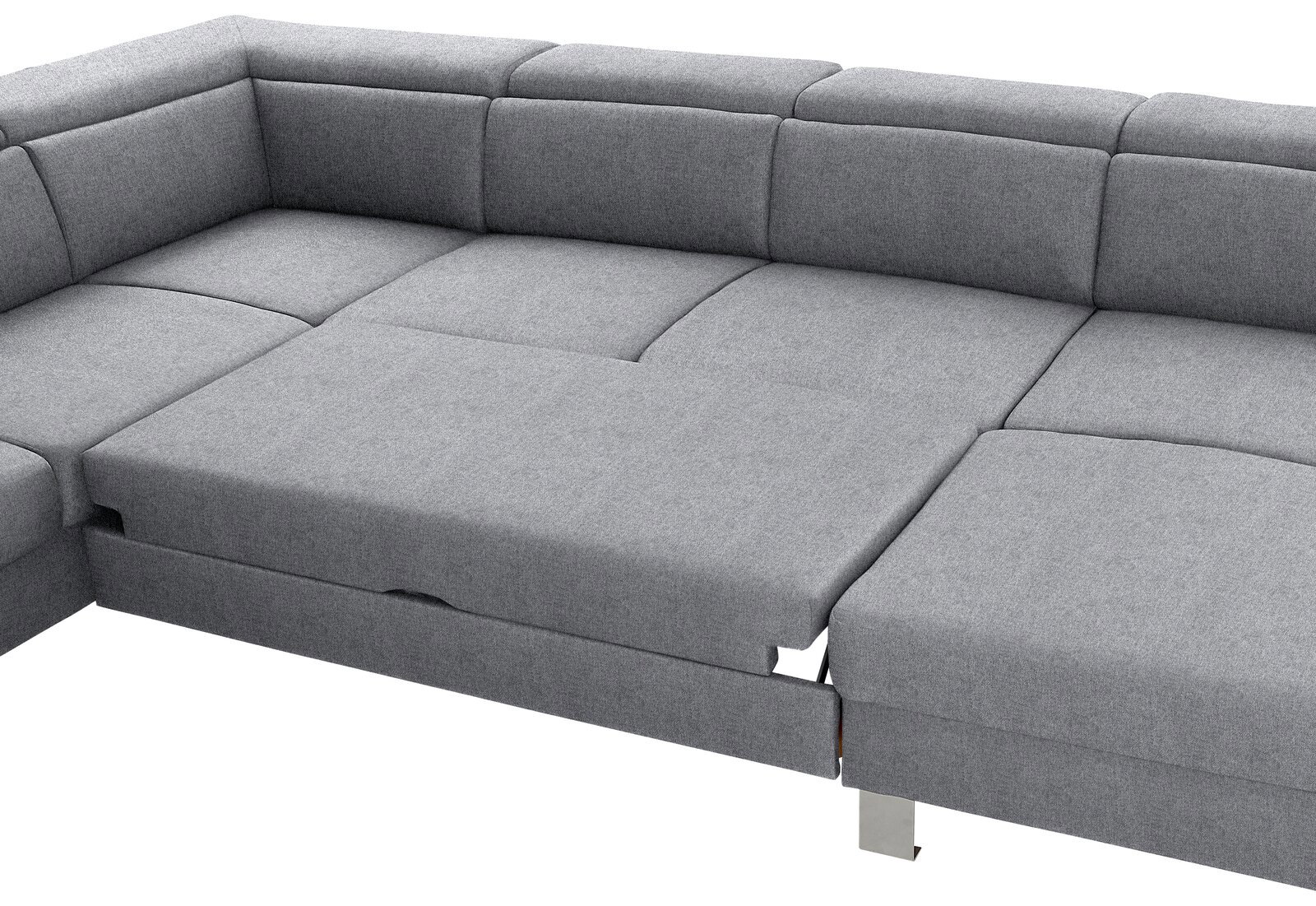 Graue Wohnlandschaft TIM in U-Form mit ausziehbarer Liegefläche, Perspektive von oben.