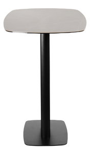 Moderner Bartisch mit quadratischer Tischplatte und schwarzem Standfuß, Frontalansicht.