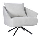 Moderner grauer Sessel NELLY mit Kissen, Vorderansicht, auf schwarzem Drehgestell.