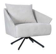 Moderner grauer Sessel NELLY mit Kissen, Vorderansicht, auf schwarzem Drehgestell.