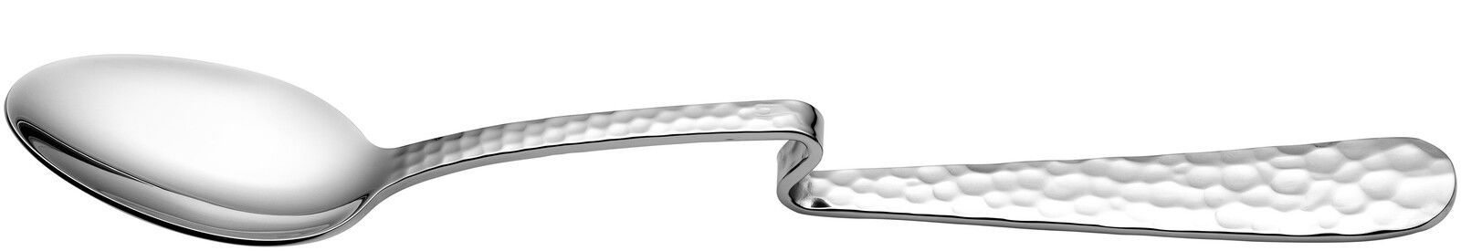 Gebogener Latte Macchiato Löffel aus Edelstahl mit gehämmerter Oberfläche, seitliche Perspektive