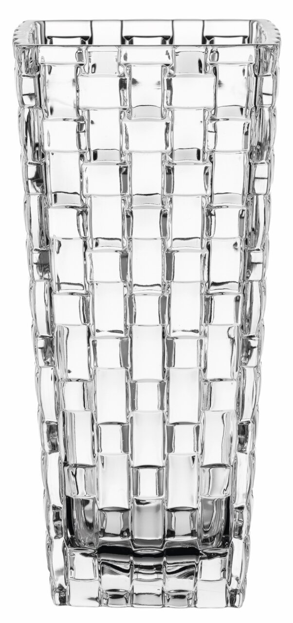 Nachtmann Vase 20cm BOSSA NOVA Klare Glasvase mit rechteckigem Muster, frontal fotografiert.