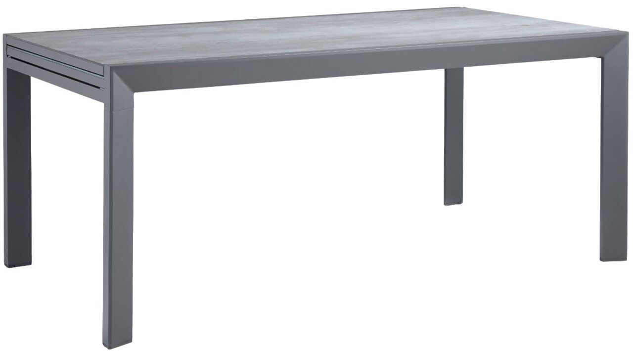 Ambia Garden Tuintafel TERUEL Moderner rechteckiger Gartentisch in Grau aus Metall, seitliche Perspektive