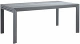 Moderner rechteckiger Gartentisch in Grau aus Metall, seitliche Perspektive