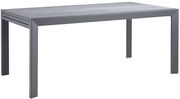 Moderner rechteckiger Gartentisch in Grau aus Metall, seitliche Perspektive