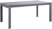 Moderner rechteckiger Gartentisch in Grau aus Metall, seitliche Perspektive