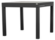 Moderner, schwarzer Gartentisch aus Metall, seitliche Perspektive