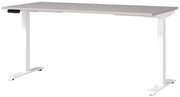 Elektrisch höhenverstellbarer Schreibtisch in Weiß, seitliche Perspektive