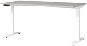 Elektrisch höhenverstellbarer Schreibtisch in Weiß, seitliche Perspektive