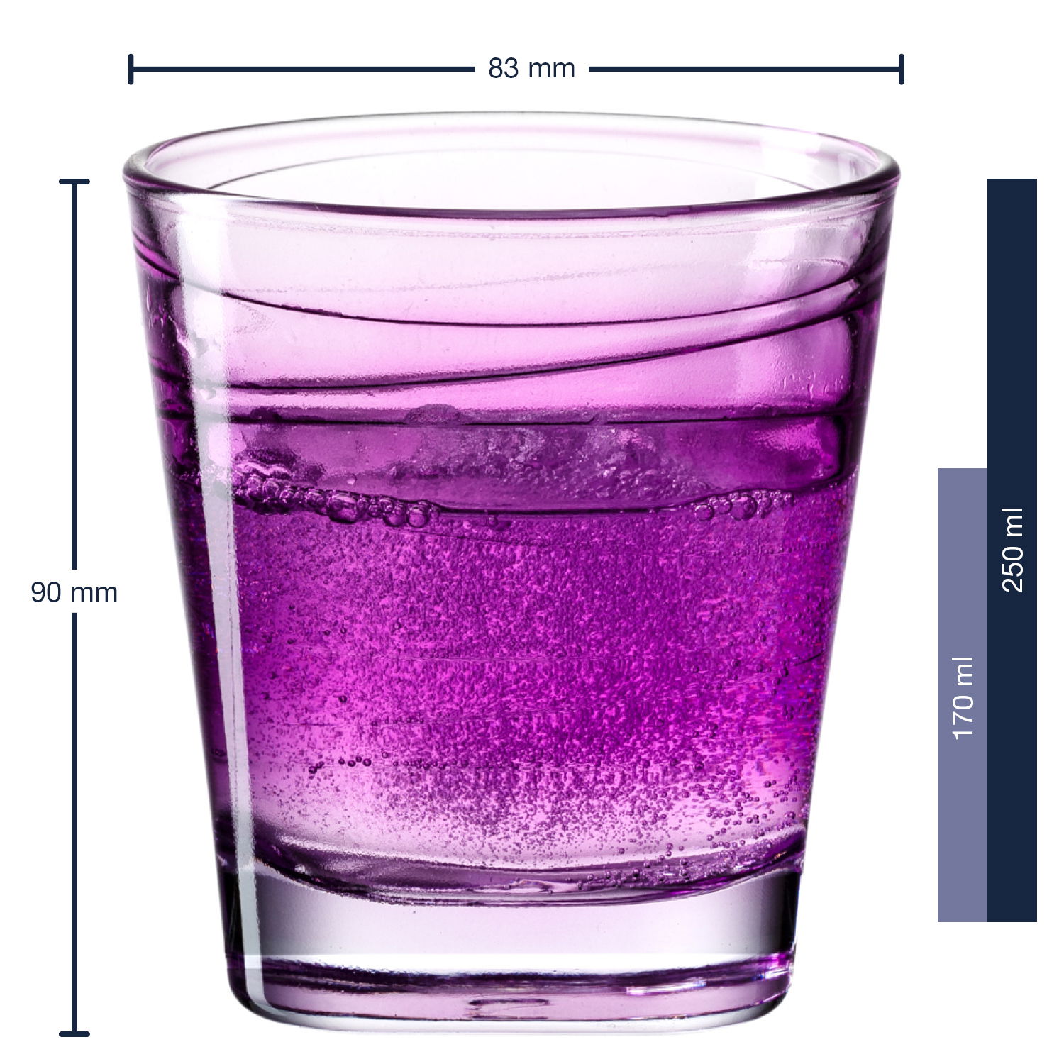 Violettfarbenes Trinkglas Vario mit 250 ml Fassungsvermögen, seitliche Ansicht