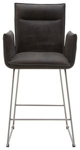 Barsessel mit dunklem Polster und Metallgestell, Frontalansicht