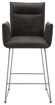 Barsessel mit dunklem Polster und Metallgestell, Frontalansicht