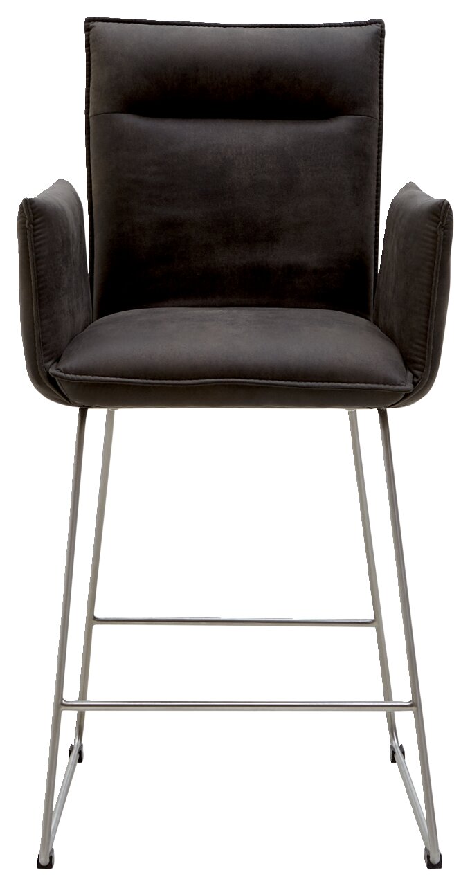 Barsessel mit dunklem Polster und Metallgestell, Frontalansicht