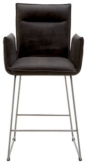 Barsessel mit dunklem Polster und Metallgestell, Frontalansicht