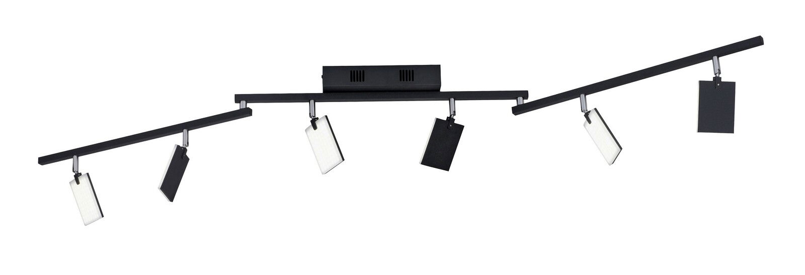 Neuhaus Pure Deckenleuchte PURE Moderne Deckenleuchte PURE-MIRA mit fünf rechteckigen, verstellbaren Leuchtelementen in schwarzem Design, seitliche Perspektive.