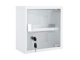 Weißer Medizinschrank Small mit Glastür und Schloss, seitliche Perspektive