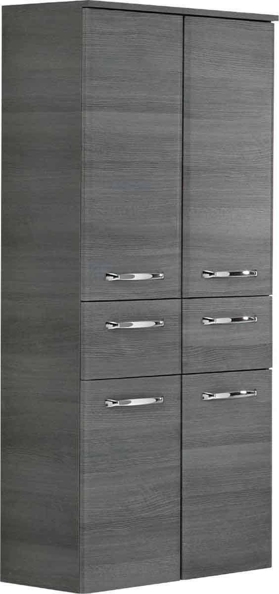 XORA Midischrank 60 cm ATHEN Grauer Midischrank mit vier Türen und silbernen Griffen, seitliche Perspektive