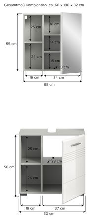 Badezimmerschrank-Kombination mit Spiegel und Stauraum, Frontansicht