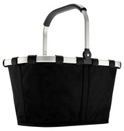 Schwarzer Einkaufskorb mit Aluminiumrahmen und ergonomischem Griff, seitliche Perspektive