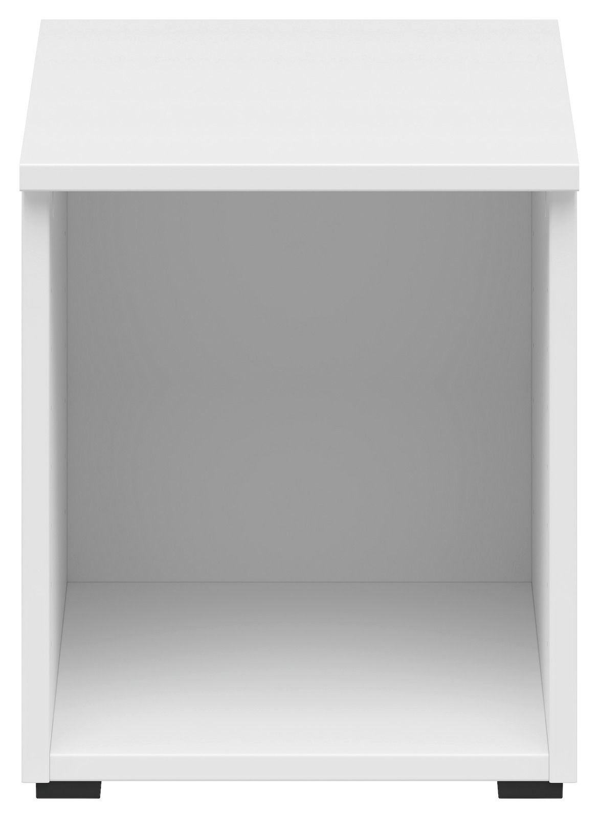 Weißer Regalaufsatz von vorne betrachtet, ideal zur Erweiterung von Stauraum.