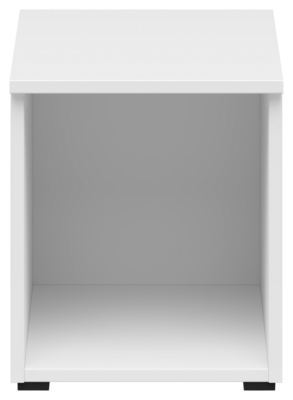 Weißer Regalaufsatz von vorne betrachtet, ideal zur Erweiterung von Stauraum.