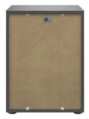 Rückansicht einer Nachtkommode mit schlichtem Design und Holzrückwand.