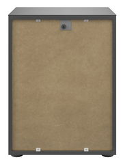 Rückansicht einer Nachtkommode mit schlichtem Design und Holzrückwand.