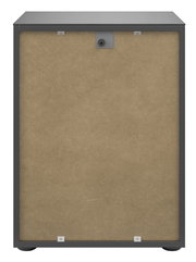 Rückansicht einer Nachtkommode mit schlichtem Design und Holzrückwand.