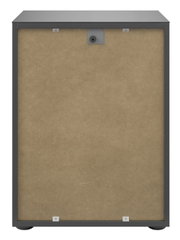 Rückansicht einer Nachtkommode mit schlichtem Design und Holzrückwand.