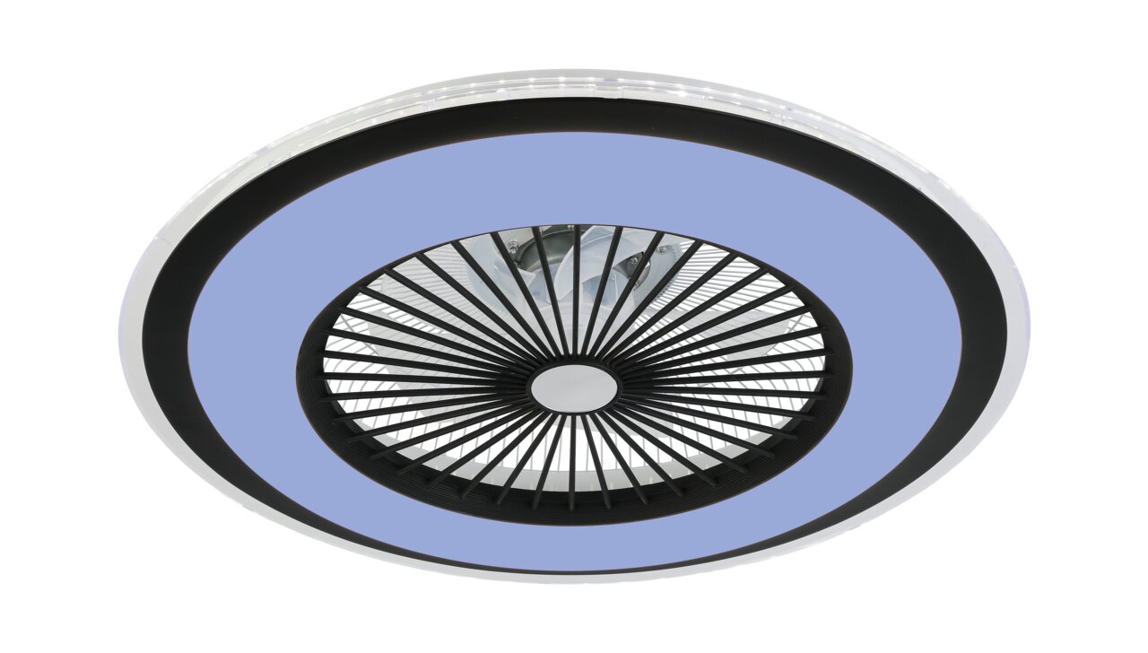 Deckenventilator Wind Smart aus der Unteransicht mit modernem Design und LED-Beleuchtung