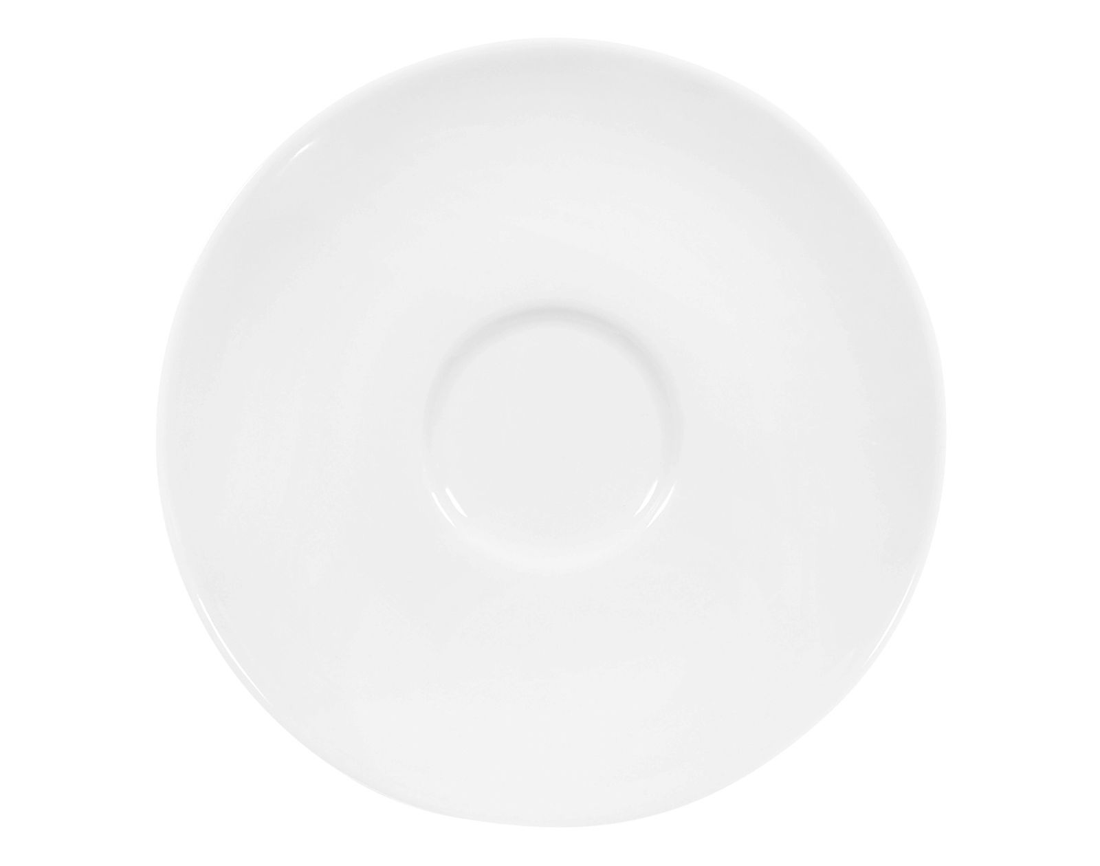 Weiße Espressountertasse aus der Vogelperspektive, 12 cm Durchmesser