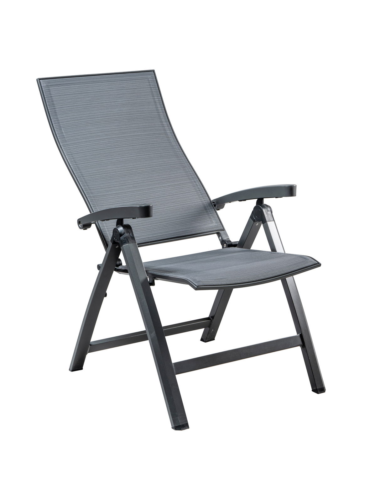 Grauer Klappsessel Stern KARI aus seitlicher Perspektive