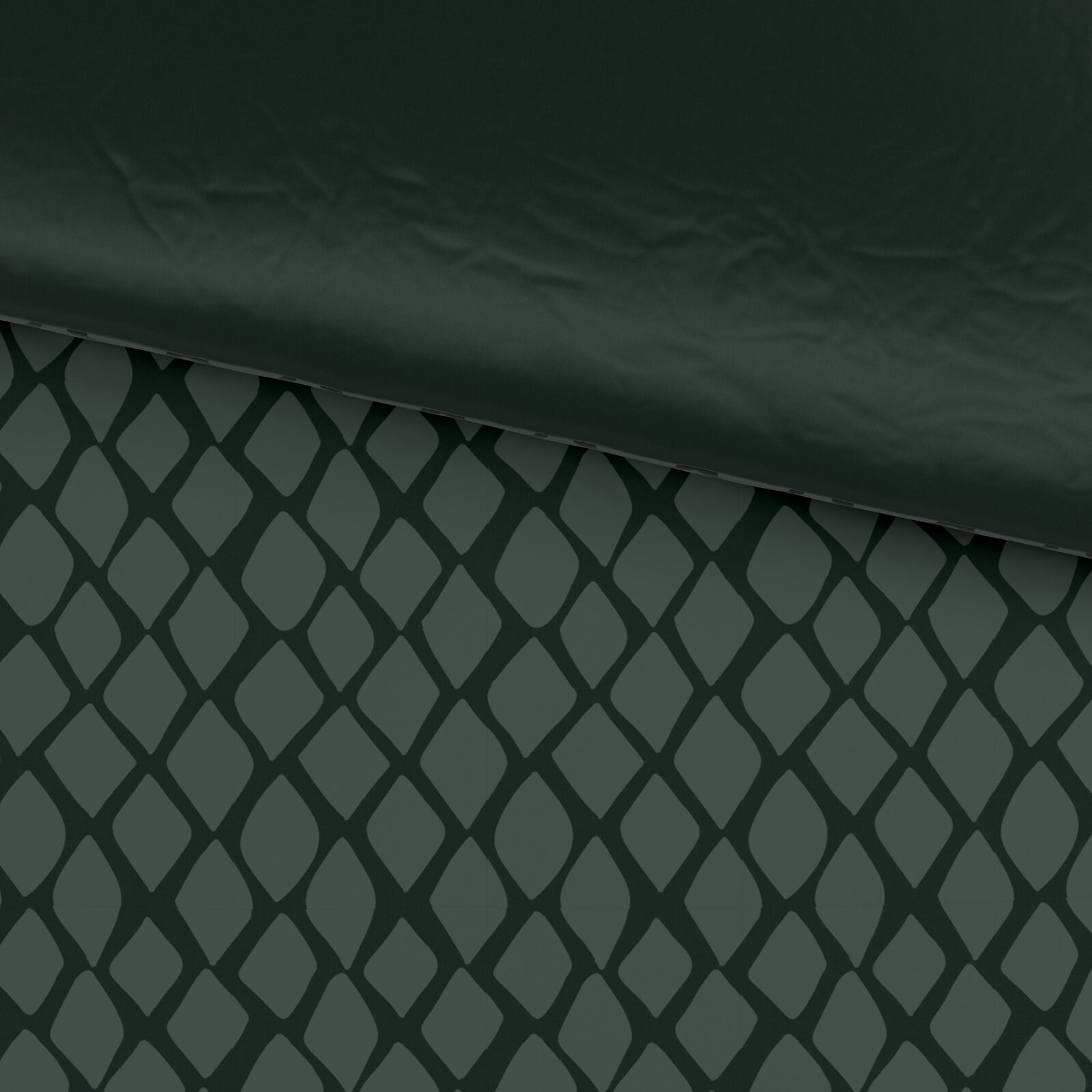 Wendebettwäsche mit geometrischem Muster in dunklen Tönen, Draufsicht