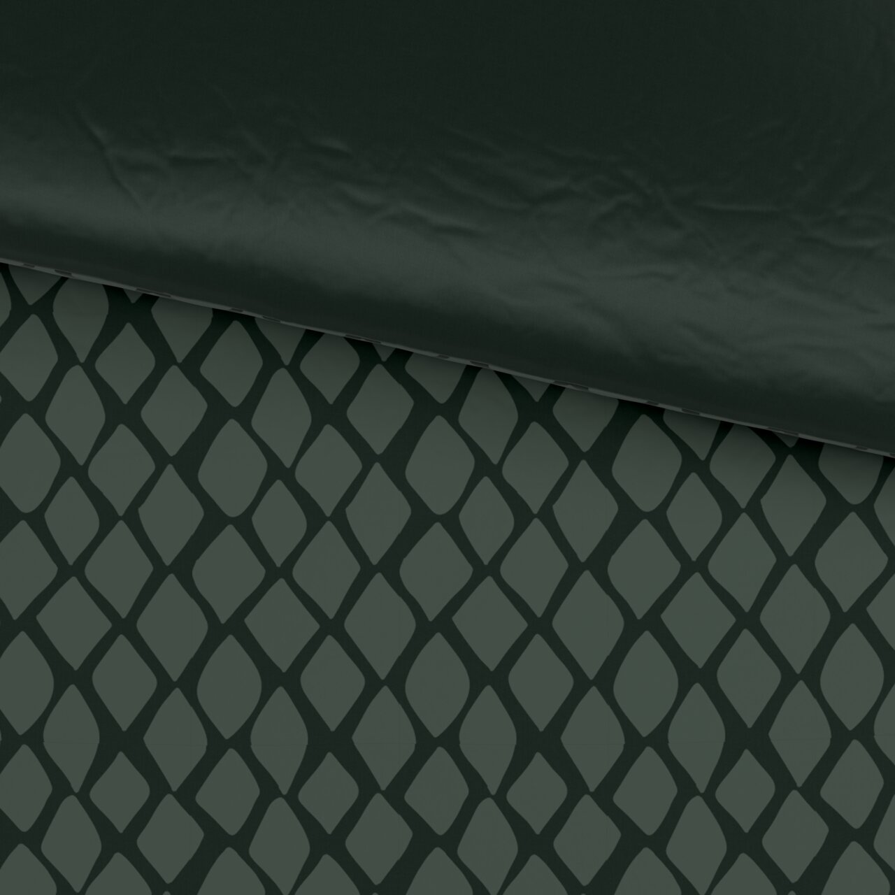 Wendebettwäsche mit geometrischem Muster in dunklen Tönen, Draufsicht