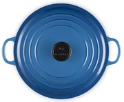 Blauer Bräter 26cm Marseille von oben mit zwei Griffen und schwarzem Knauf