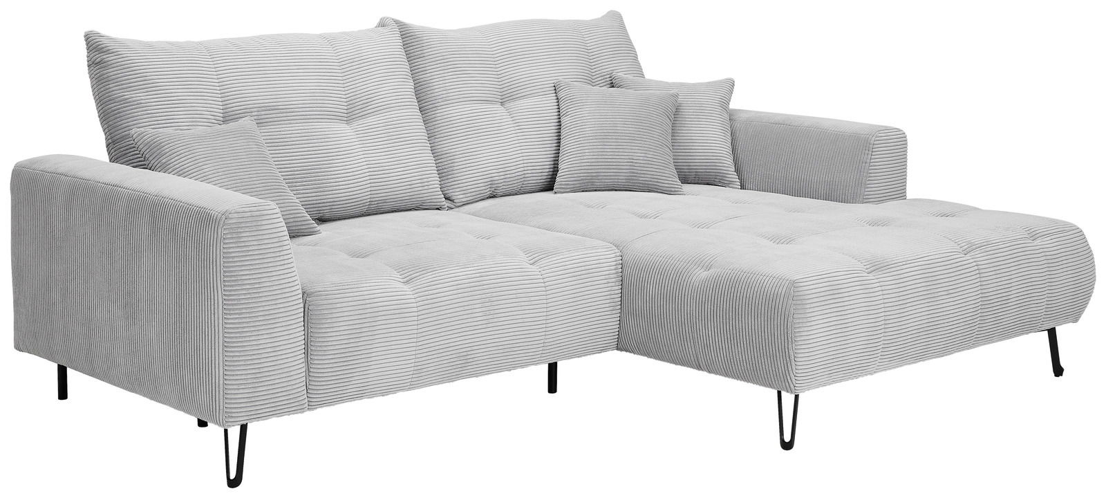 Graues Ecksofa mit Ottomane links, gestreiftes Design, Vorderansicht